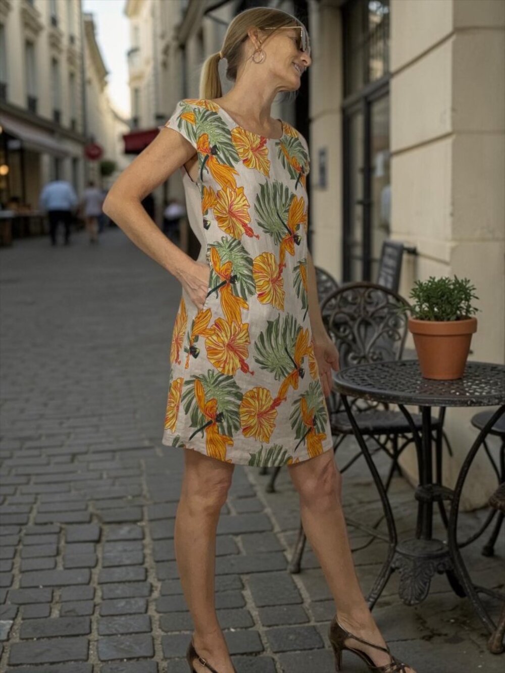 Lungo L'Arno Linen Dress S Floral Cap Sleeve Mini Tropical Natural Fibers